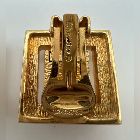 Christian Dior Vintage Blue and Clear Rhinestone Square Clip On Earrings - Picture 4 of 8